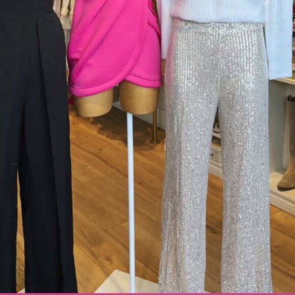 NWT Skies are Blue sequin silver sequin pants with nude base - Picture 3 of 10
